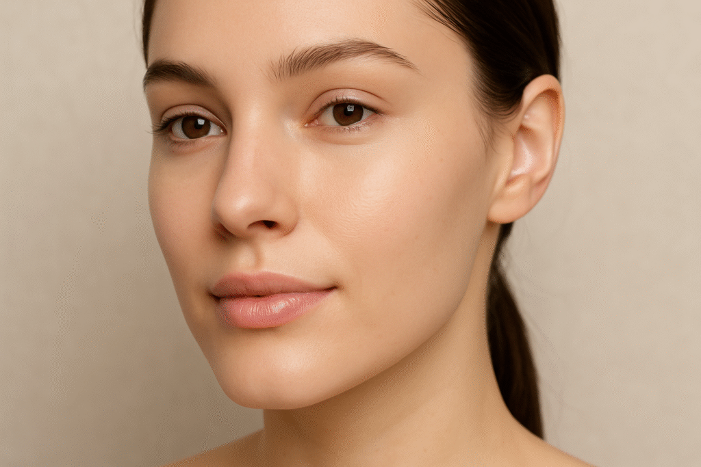 Rostro femenino con piel radiante después de una limpieza profunda en En Gold Stetic RD